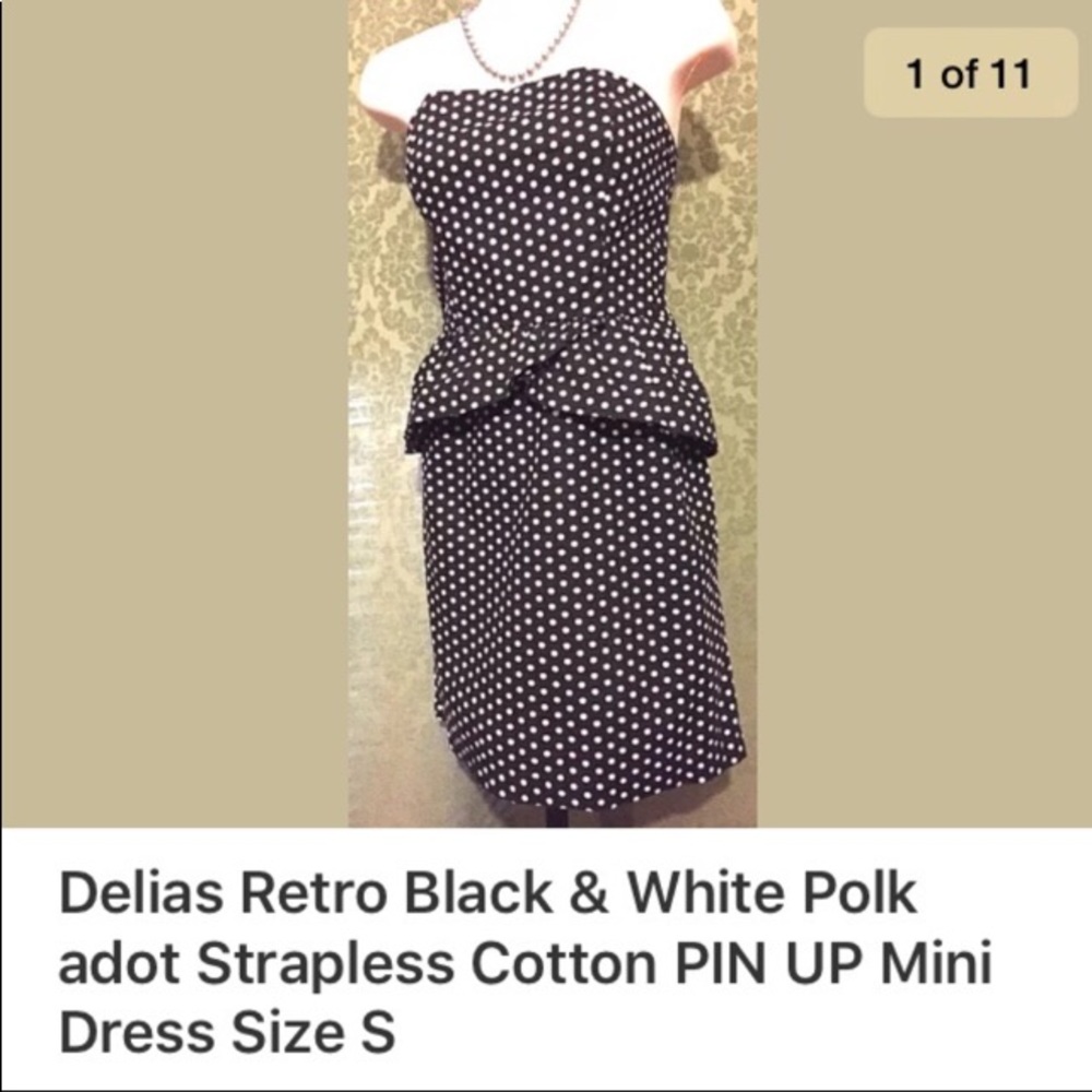 Delia’s retro Black & white peplum mini Dress S